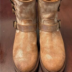 Frye Tan Ankle Boots with Buckle Detail